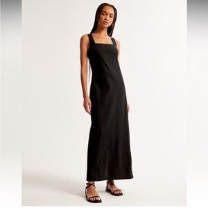 ABERCROMBIE & FITCH LINEN BLEND‎ MAXI SHIFT DRESS SQUARE NECK RESORT-WEAR EUC